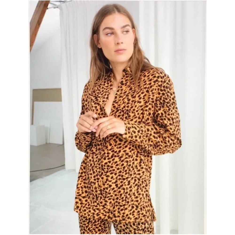 & Other Stories Stockholm Atelier Leopard‎ Print Button Down Shirt Tan Black 2